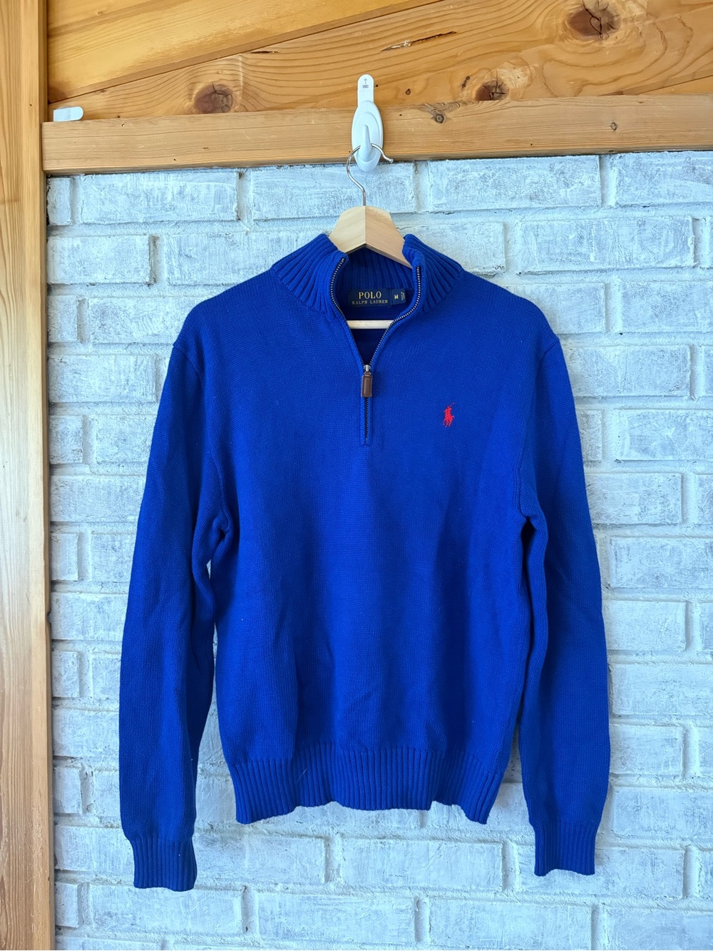 Polo by Ralph Lauren Bright Blue Half-Zip Sweater with Red Pony
